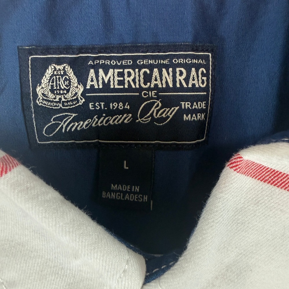 American Rag VTG‎ Plaid Mens Large Red White Blue Short Sleeve Cotton Shirt - Picture 4 of 9